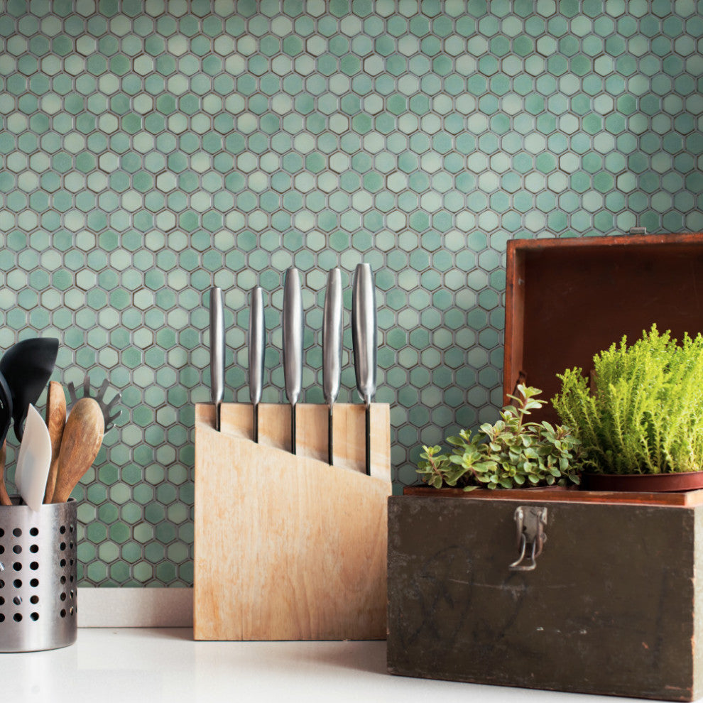 Hudson 1" Hex Mint Green Porcelain Floor and Wall Tile