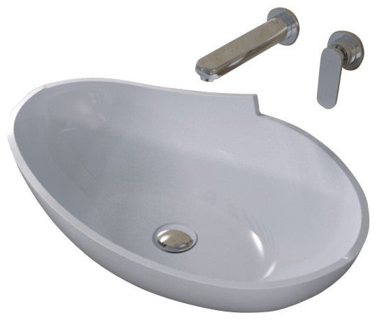 ADM Oval Countertop Vessel Sink, White, 24", Glossy White