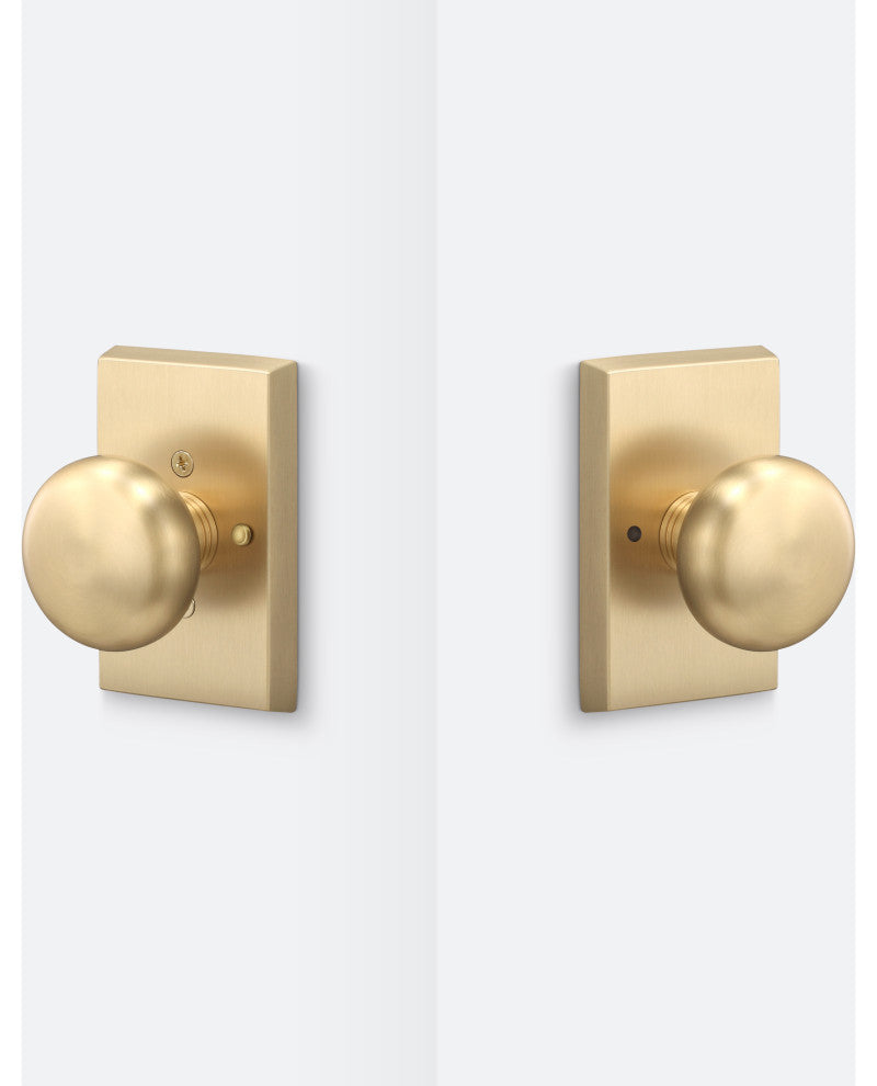 Ridgecrest Mountain Oakley Privacy Door Knob with Square Rosette, Satin Brass