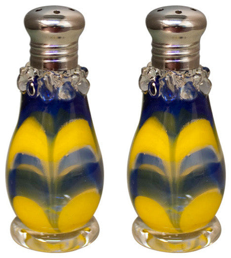 Feather Blue and Yellow Salt and Pepper Shaker Set
