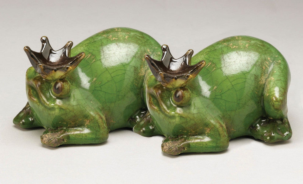 Ceramic Frog Prince Figurine, Green