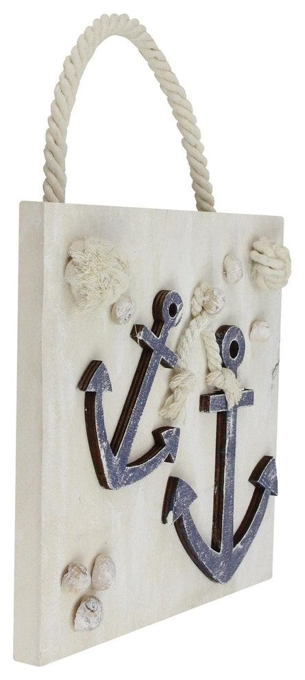 7" Cape Cod Inspired Double Anchor Wall Hanging Plaque With Seashells