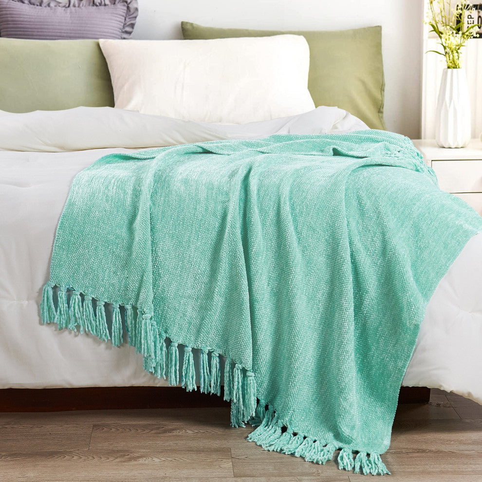 Crystal Chenille Knitted Throw Blanket, Island Paradise