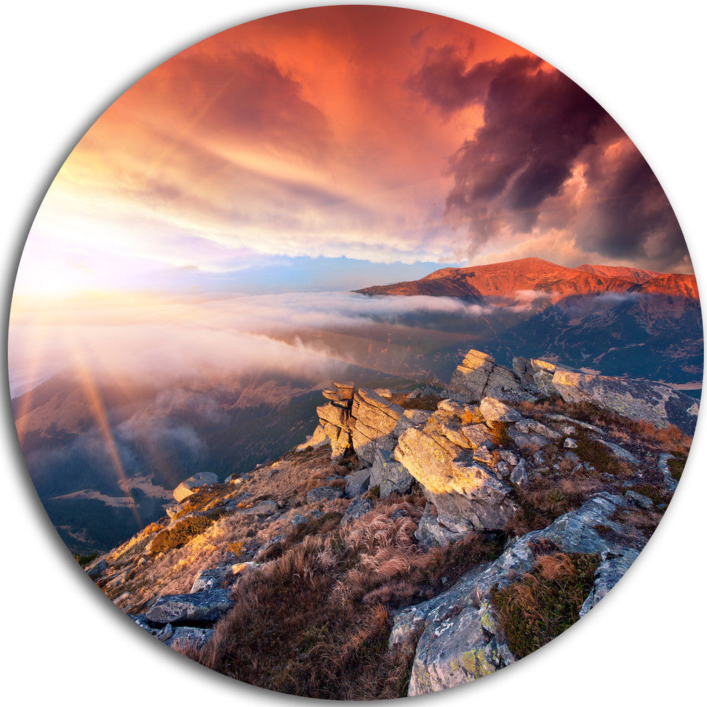Colorful Autumn Sky And Mountains, Landscape Disc Metal Wall Art, 36"