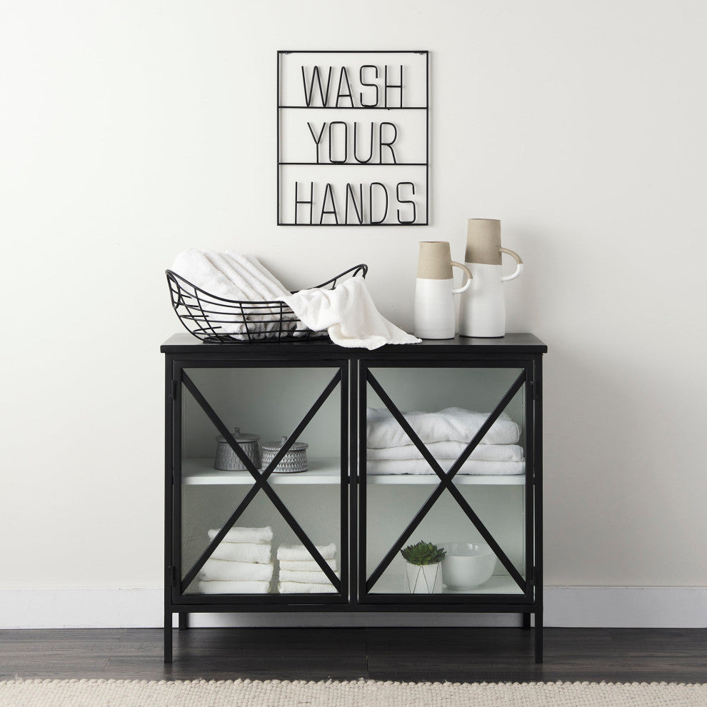 Aurelia Black Metal With White Interior Glass Accent Cabinet