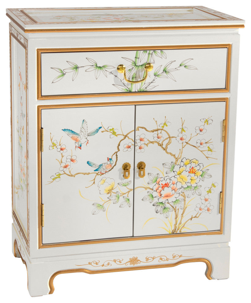 White Lacquer Cabinet Birds and Flowers