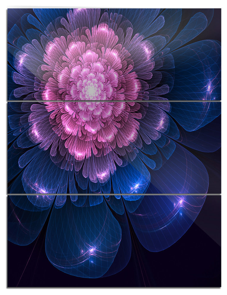 "Fractal Flower Pink and Blue" Digital Metal Wall Art, 3 Panels, 28"x36"