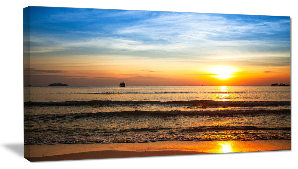 "Fascinating Sunset Over Clam Beach" Modern Beach Canvas Art Print, 32"x16"
