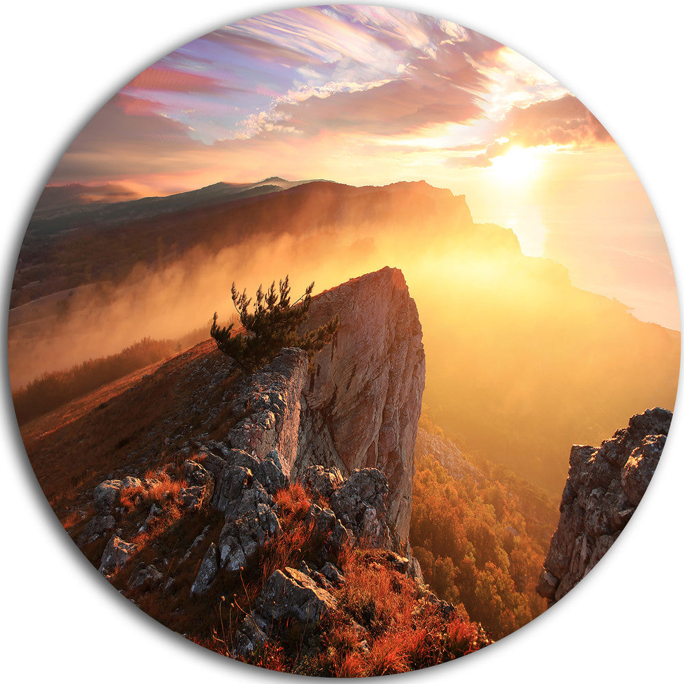 Sunrise In Ai Petri Mountains, Landscape Photo Disc Metal Artwork, 11"