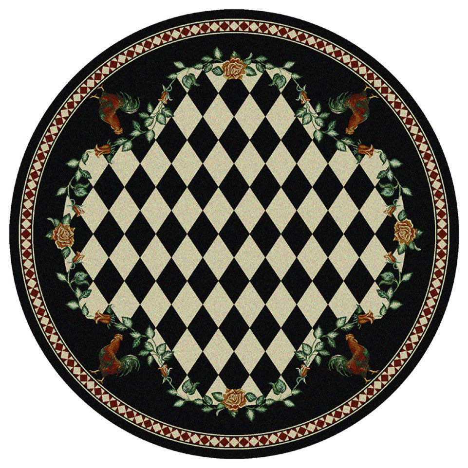 High Country Rooster Rug, Black, 8'x8' Round, Round