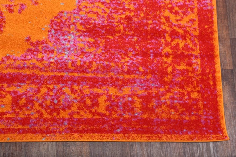 Agra All-Over Machine Made Turkish Oriental Distressed Area Rug Overdyed, Orange