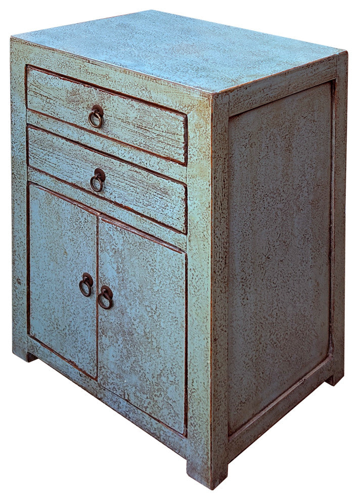 Distressed Marks Gray Blue 2 Drawers End Table Nightstand
