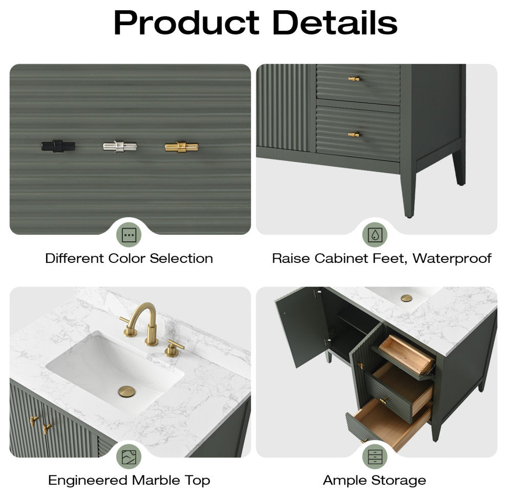 Vanity Art Freestanding Vanity, Vintage Green, 42", Single Sink, Matte Black