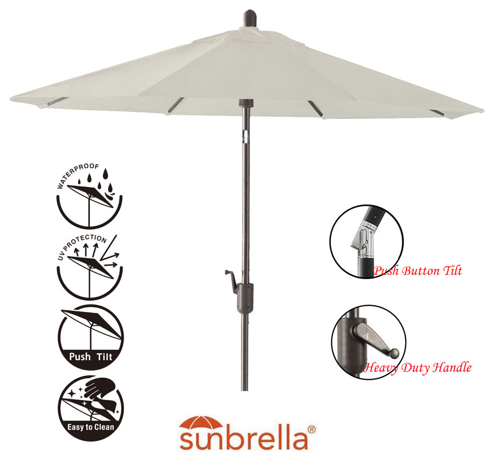 9' Round Push Tilt Market Umbrella, Grey Frame, Sunbrella, Natural
