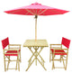 Set of Bamboo Square Table, 2 Director Chair, 1 Umbrealla, Red