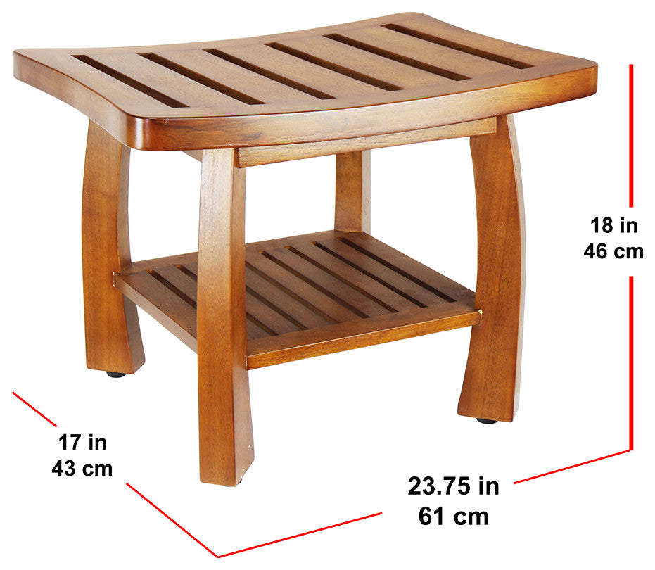 Oceanstar Solid Wood Spa Bench with Storage Shelf, Teak Color Finish
