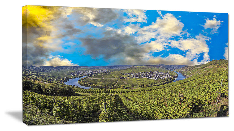 Moselle River Loop in Trittenheim, Landscape Canvas Art Print, 60"x28"