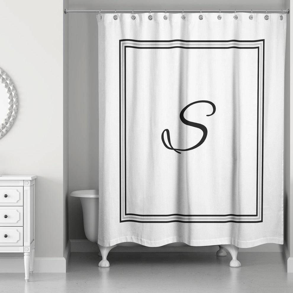 Classic White Monogrammed Shower Curtain, S