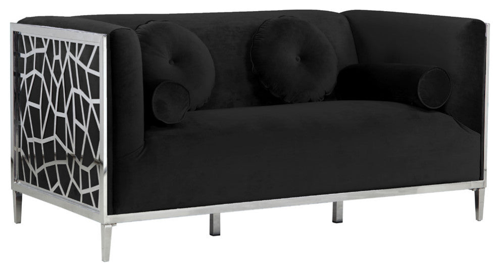Opal Velvet Upholstered Loveseat, Black