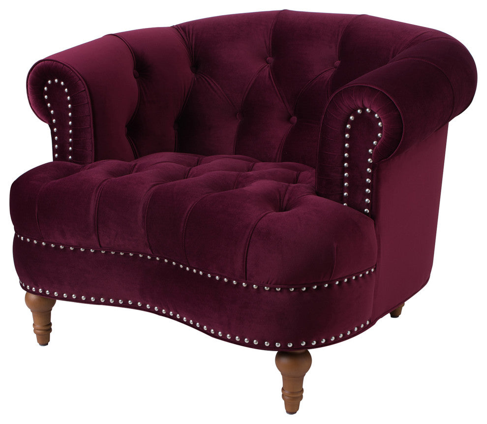 La Rosa 42" Chesterfield Tufted Accent Chair, Burgundy Velvet