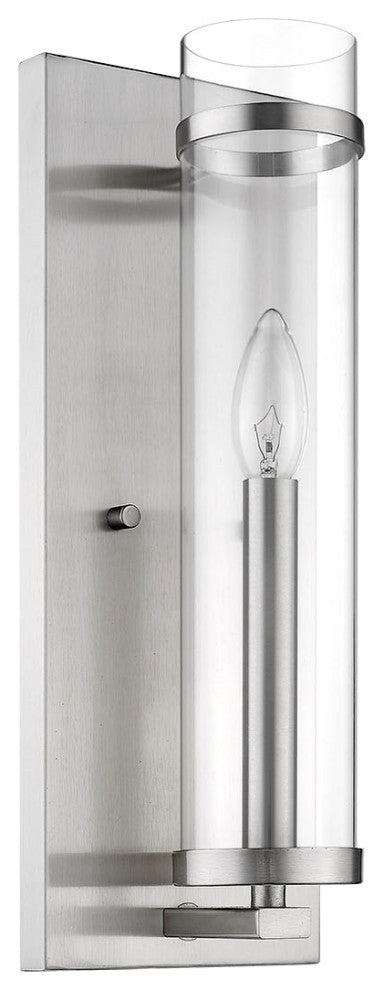 Cylinder Shaped with Tall Backplate Satin Nickel Wall Sconce