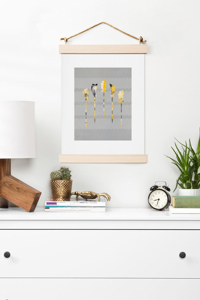 Deny Designs Iveta Abolina Gray Yellow Feathers Art Print