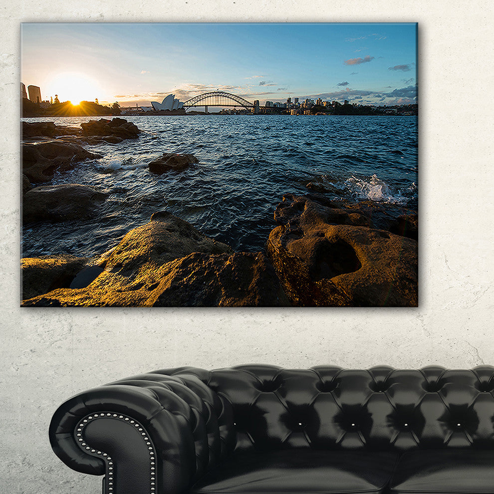 "Sunset At Opera House Sydney" Seashore Canvas Print, 32"x16"