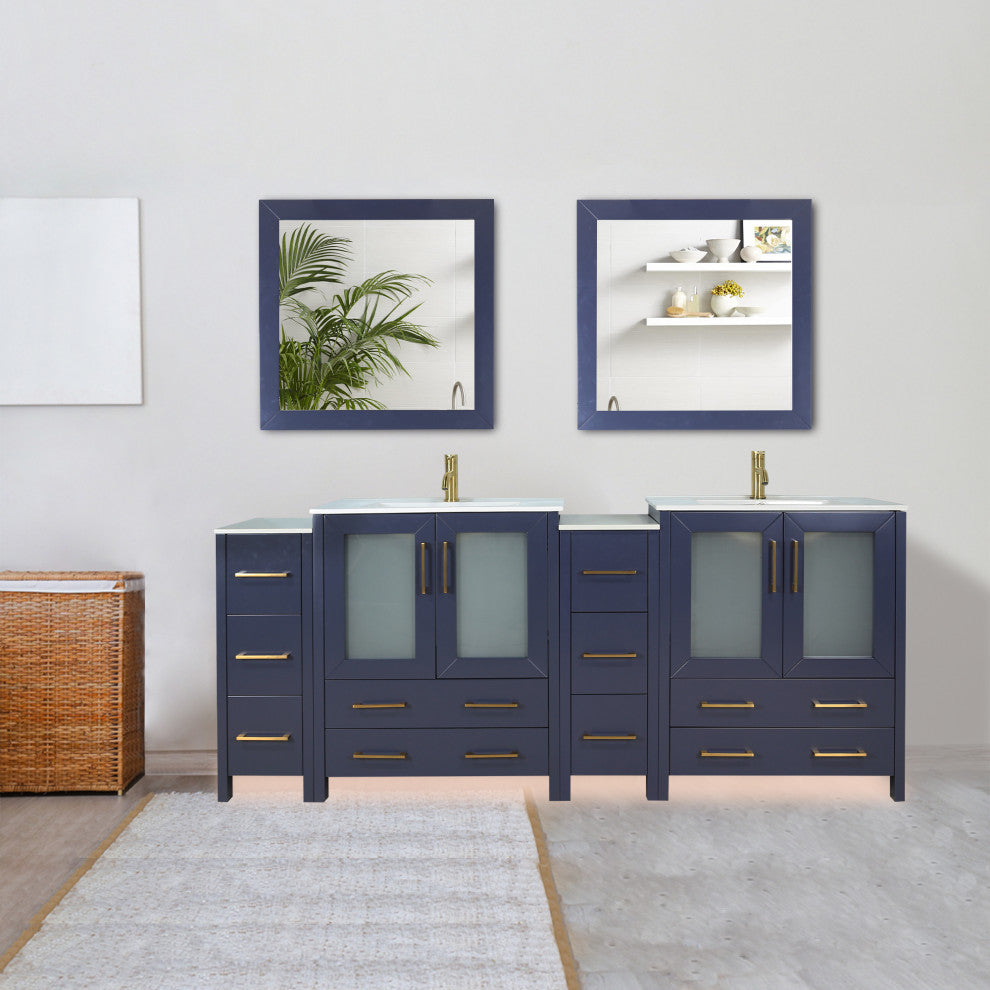 Vanity Art Vanity Set With Ceramic Top, 96", Blue