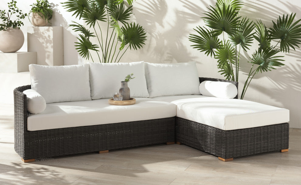 Safavieh Couture Indoor-Outdoor Anguilla Wicker Chaise Sofa, Dark Grey/White