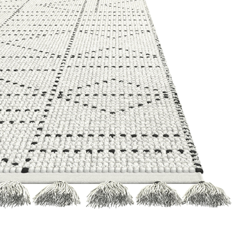 Vail Pardo Ivory and Charcoal Wool and Cotton Area Rug With Tassels