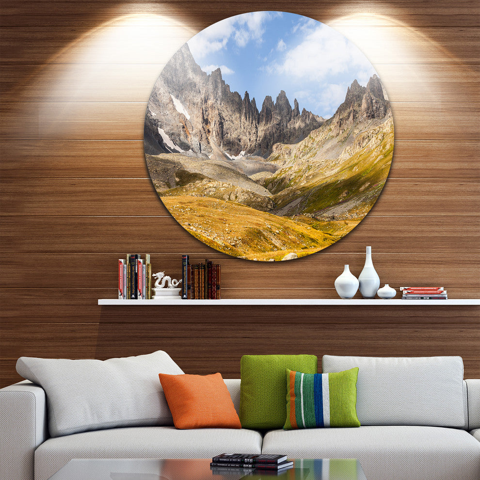 Hills And Valleys In Golden Morning, Photo Round Metal Wall Art, 23"