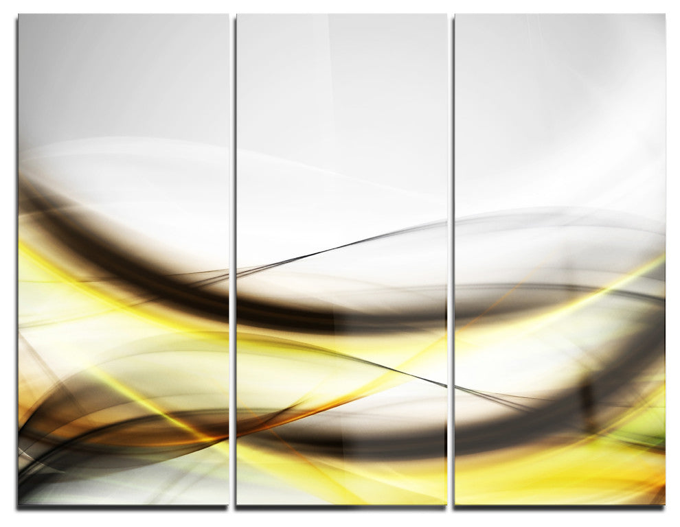 "Abstract Golden Waves" Digital Metal Wall Art, 3 Panels, 36"x28"
