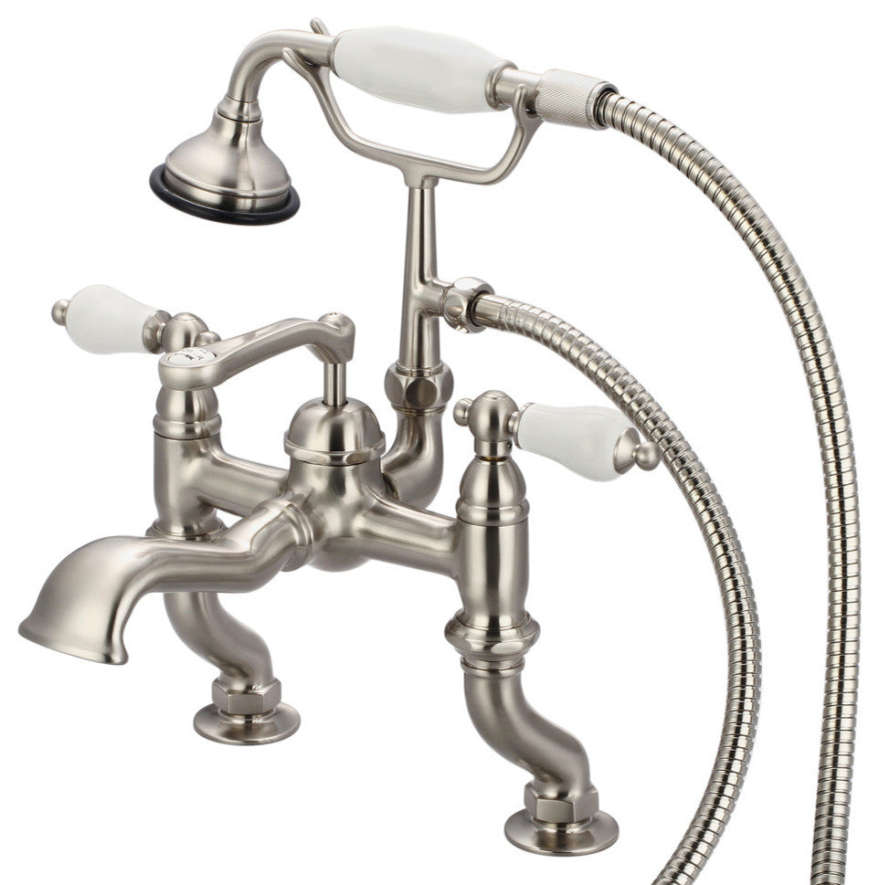 Vintage Classic Deck Mount Tub Faucet With Handshower, Brushed Nickel Finish Wit