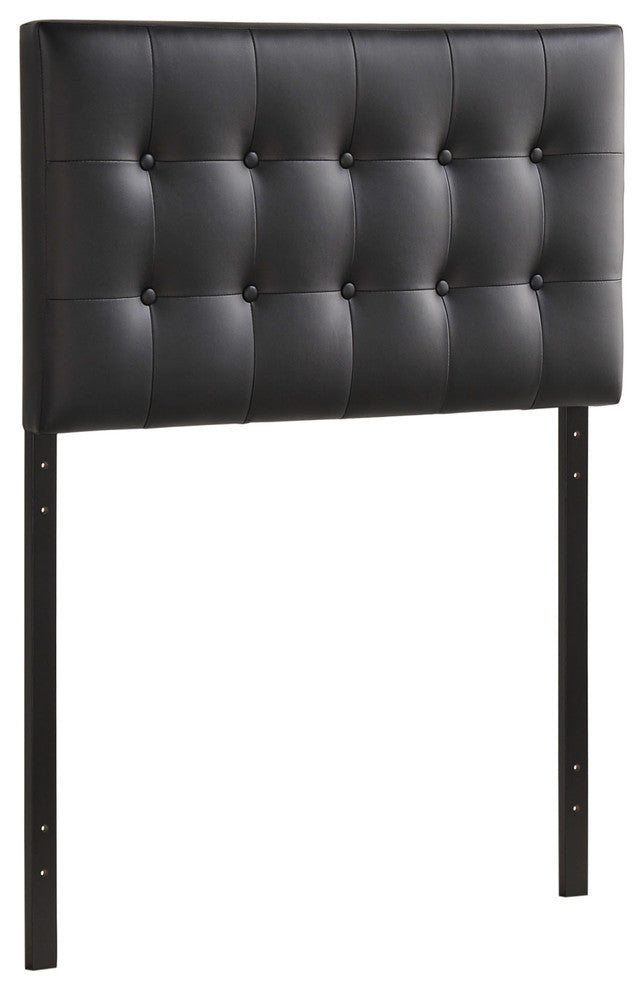 Modern Contemporary Twin Size Vinyl Headboard, Black Faux Leather