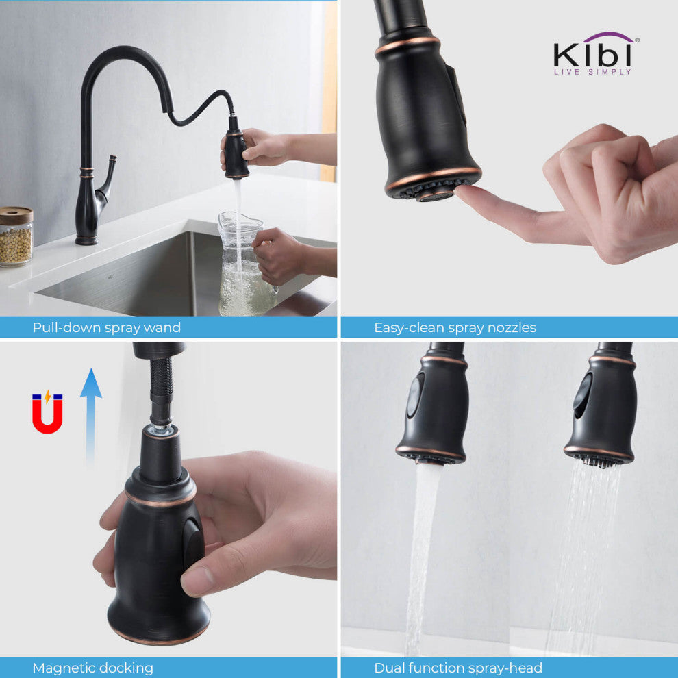 Summit Single Handle Pull Down Kitchen Faucet, Oil Rubbed Bronze, W/ Soap Dispen