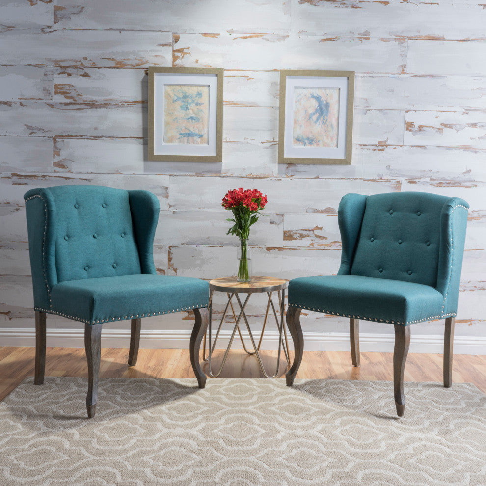 GDF Studio Asheville Modern Fabric Wingback Chair, Set of 2, Dark Teal