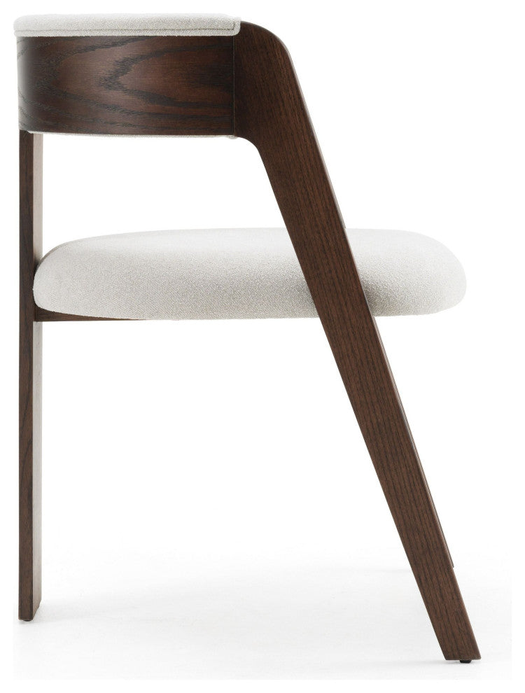 Modrest Washington Modern Off-White Fabric + Brown Oak Dining Chair, Set of 2