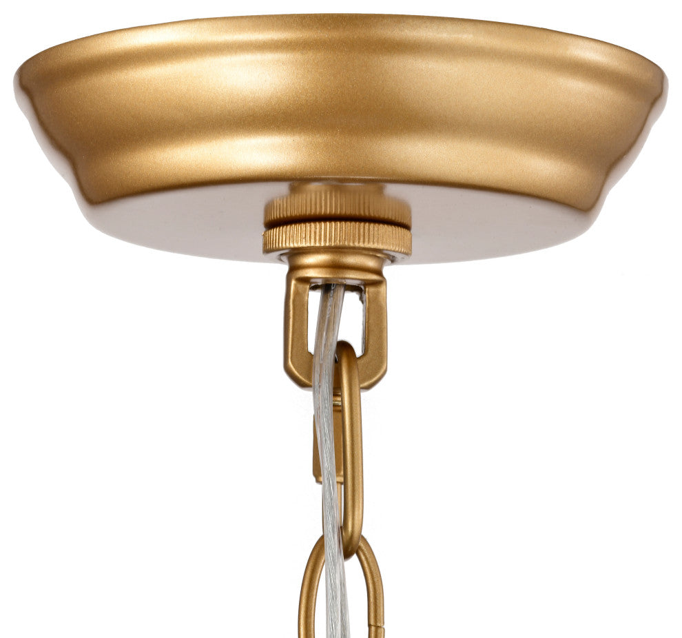 Sue Drum Shade Chandelier With Clear Glass Crystal Prism 6-light, Glossy Brass,