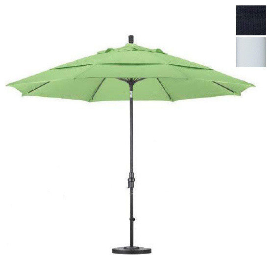 11' Matted White Collar Tilt Crank Aluminum Umbrella, Navy Blue Olefin