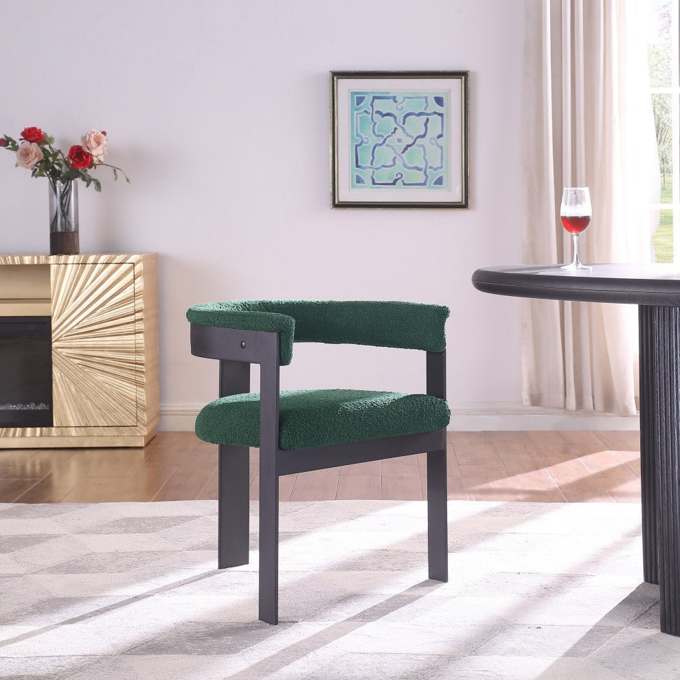 Romeo Upholstered Dining Chair, Set of 2, Green, Boucle Fabric, Matte Black