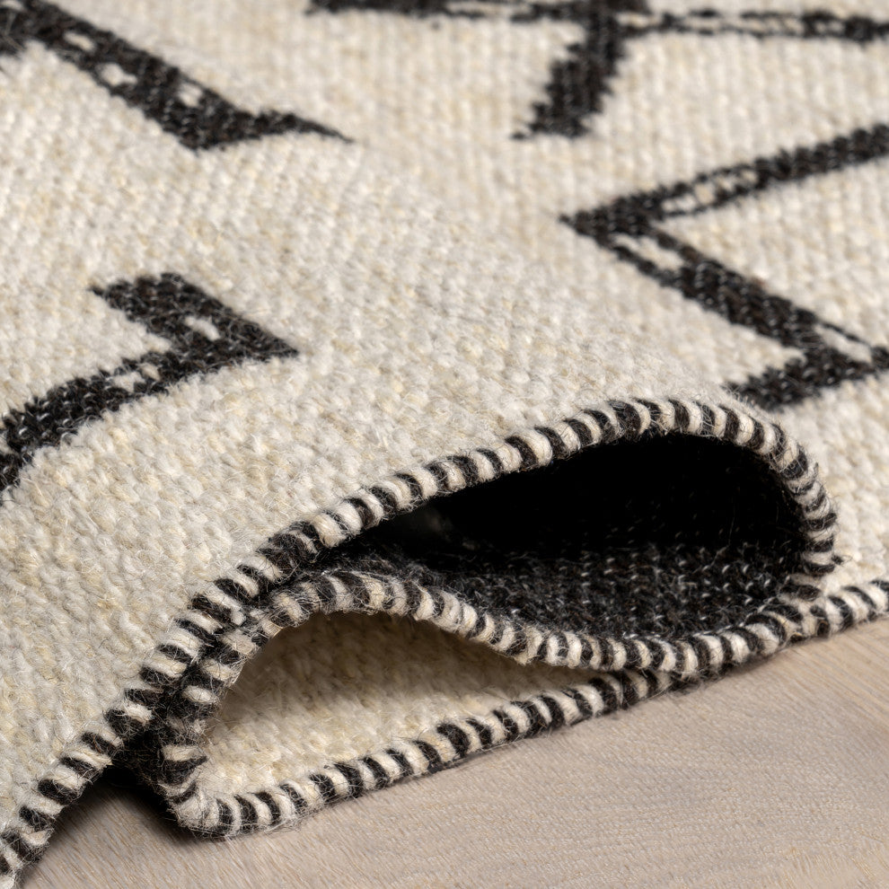 June Geometric Reversible Wool Area Rug, Ivory 5' x 8'