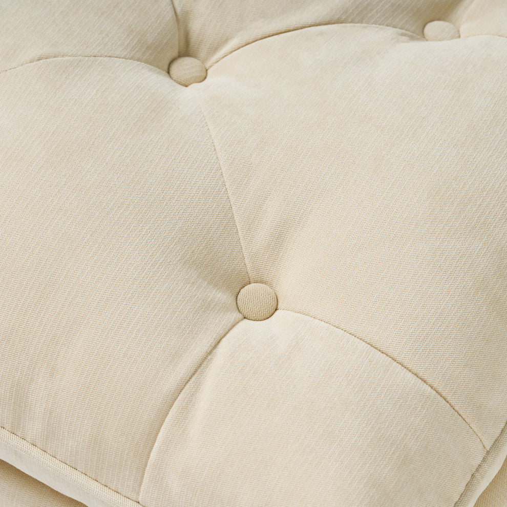 GDF Studio Cordoba Contemporary Button Tufted Fabric Ottoman, Ivory White