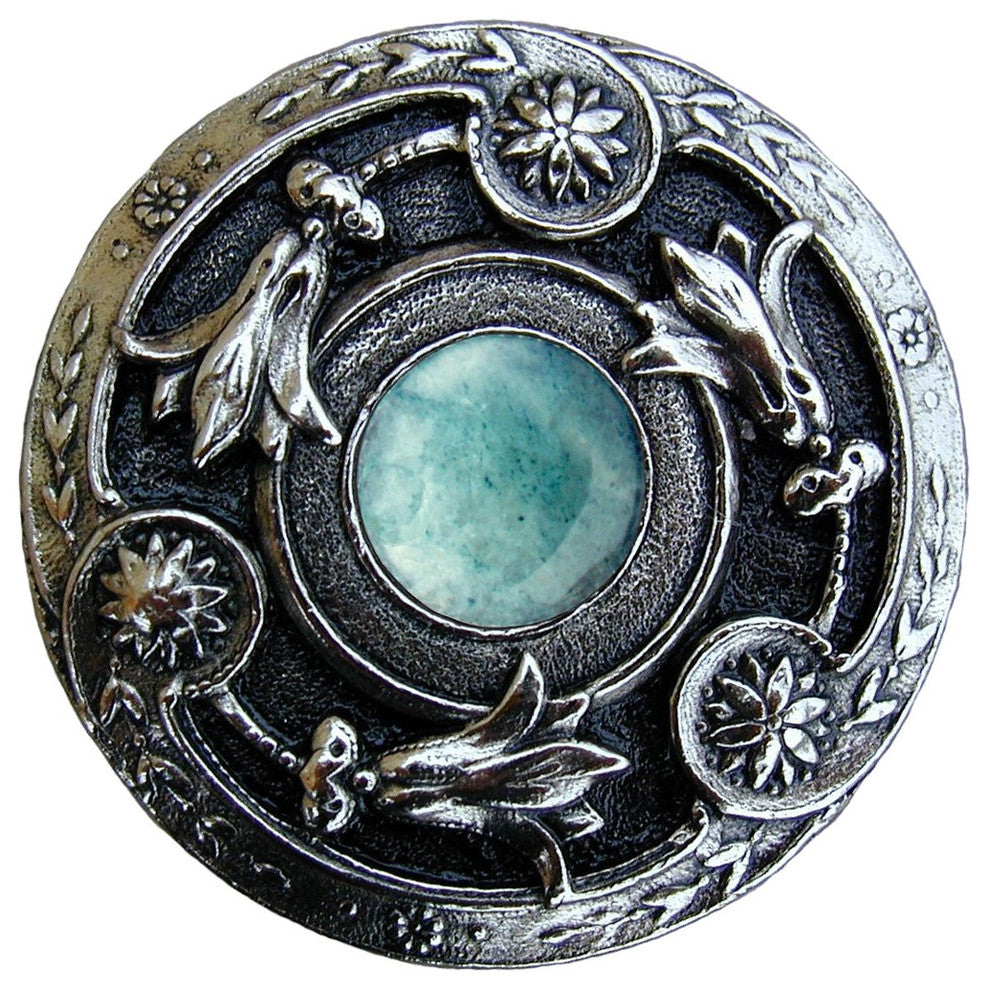 Lily Jeweled Knob, Brite Nickel, Green Aventurine