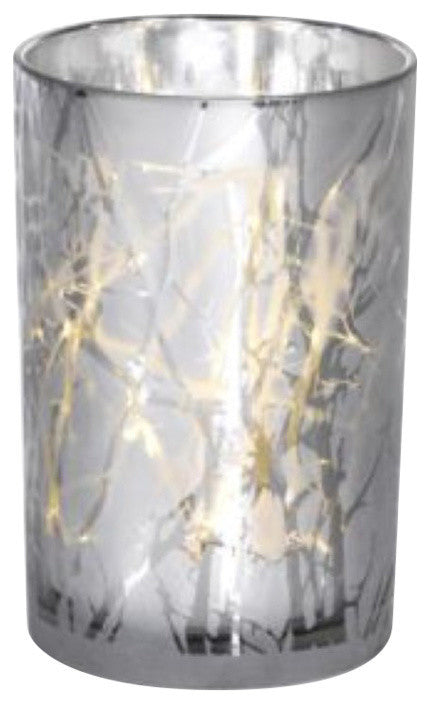 5" Silver Plated Branch Design LED Hurricanes, Set of 2, 7"