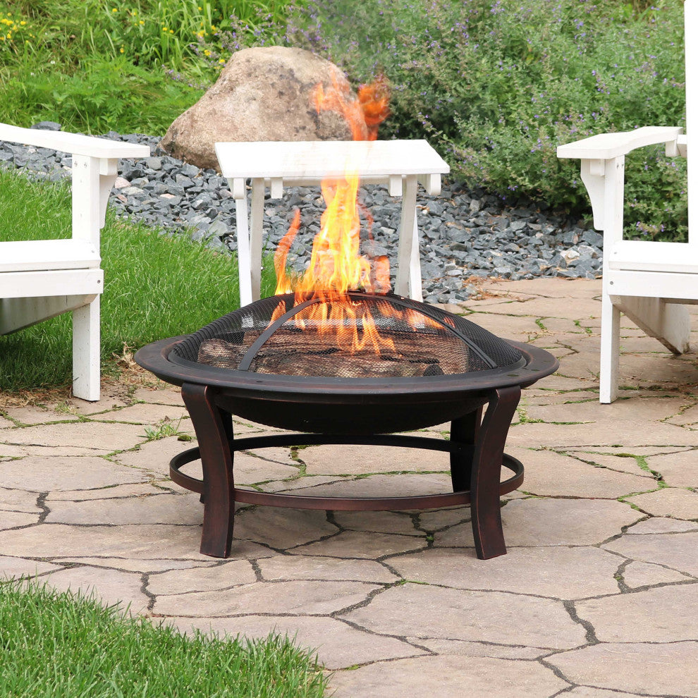 Sunnydaze 29" Elevated Round Fire Pit Bowl With Stand Set