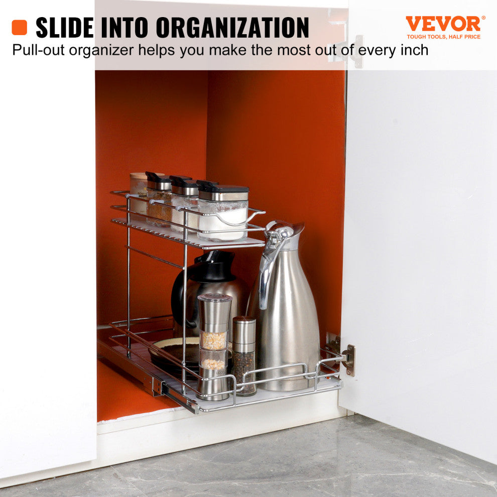 VEVOR 2-Tier Wire Pull Out Cabinet Under Sink Organizer 12x17" Drawer Basket