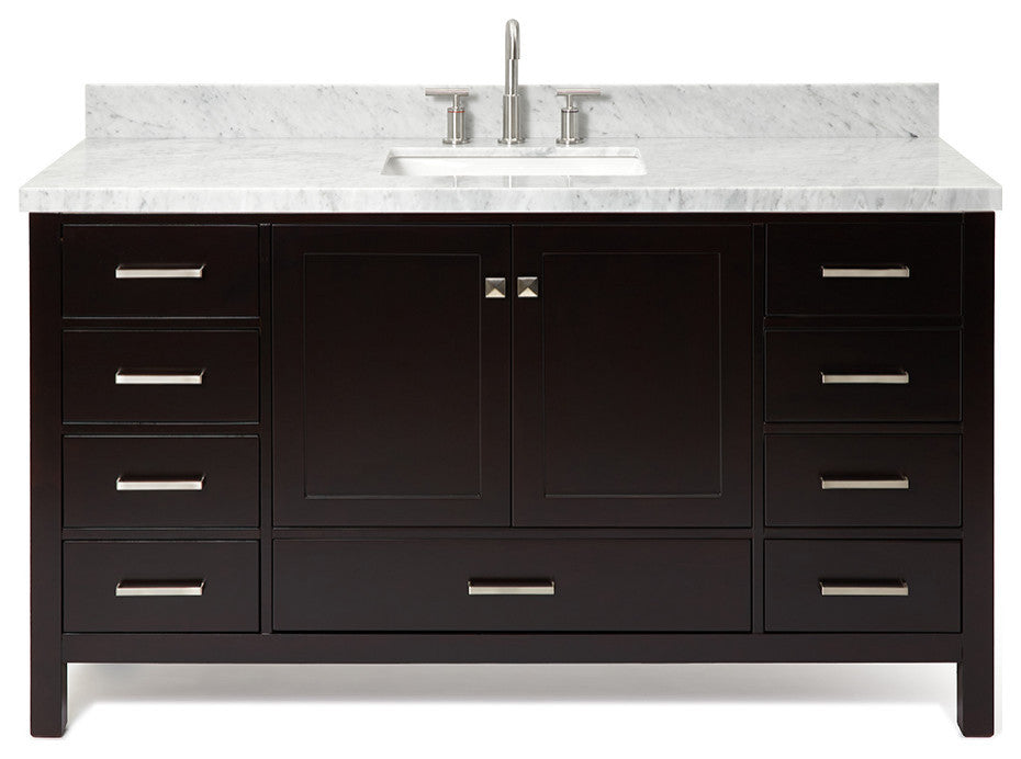 Cambridge 61" Espresso Single Bath Vanity, Marble Top Basin