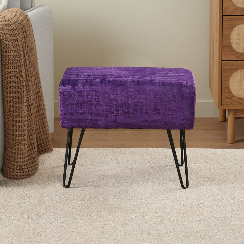 Textured Velvet Ottoman, Imperial Purple