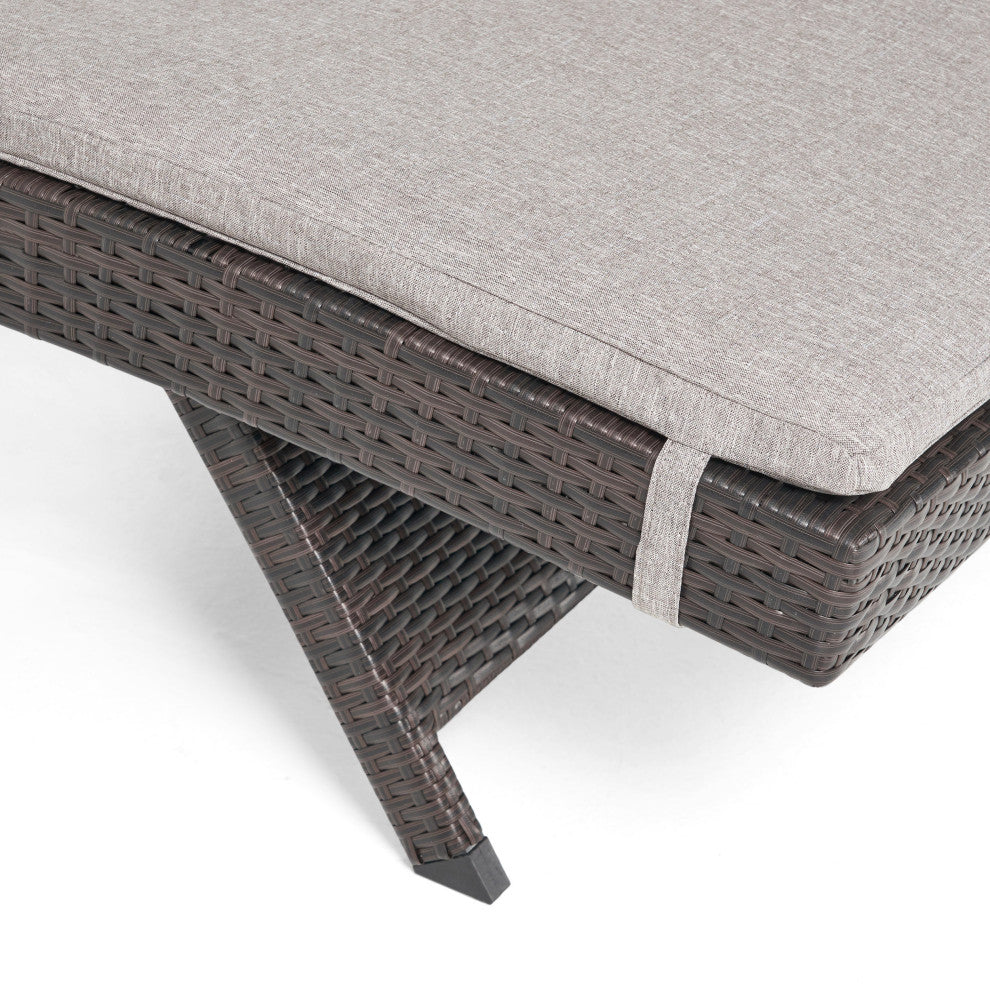 GDF Studio Ann Outdoor Wicker Adjustable Chaise Lounge, Arms With Cushion, Charc