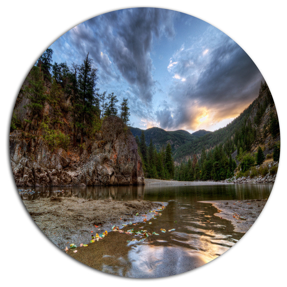 Peaceful Evening At Mountain Creek, Landscape Disc Metal Artwork, 11"